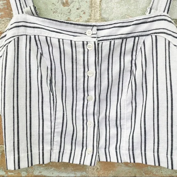 Brandy Melville Bustier Crop Top White Blue Stripe Button Up Tank Linen Cotton - Picture 4 of 8